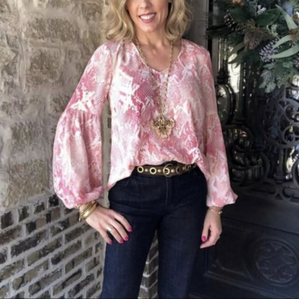 EUC CAbi Bethany Snake Print Blouse Size Medium